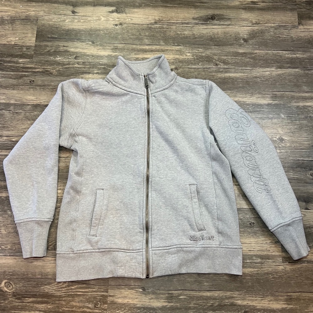 Carhartt Gray Full Zip Hoodie Adult Large Fleece Embroidered Logo Streetwear